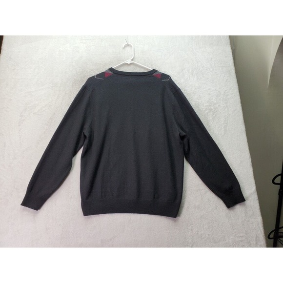 Club Room Sweater Men Size XL Black Argyle Merino Wool Long Raglan Sleeve V Neck - Picture 2 of 8